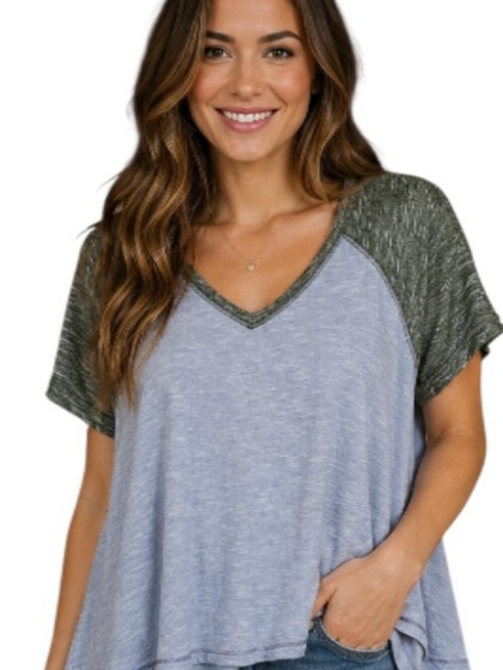 Free People Oversized V-neck Short Sleeve Hi-Low Top